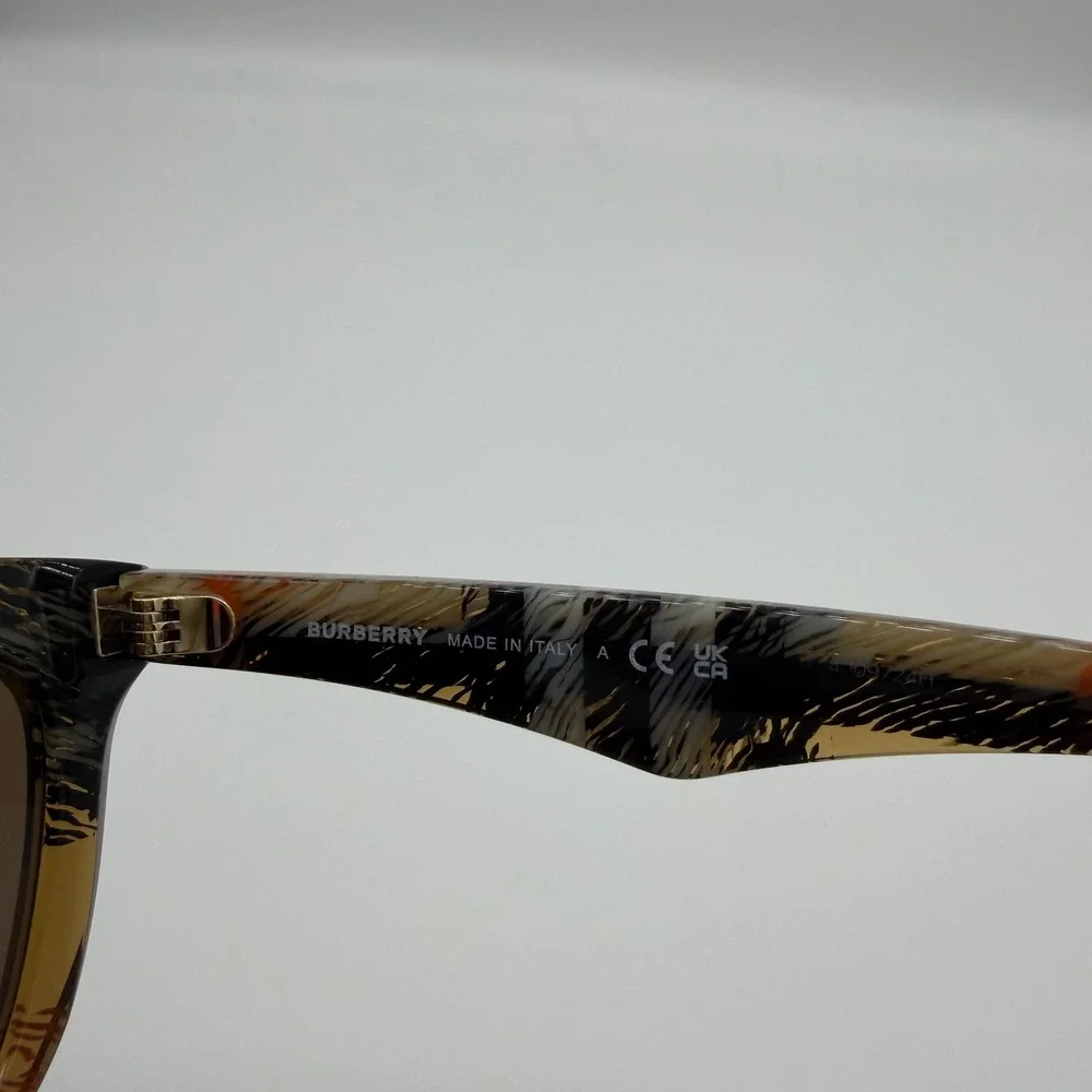 Burberry BE4435 Check Sand Cat Eye Sunglasses Dark Brown Lens 53mm